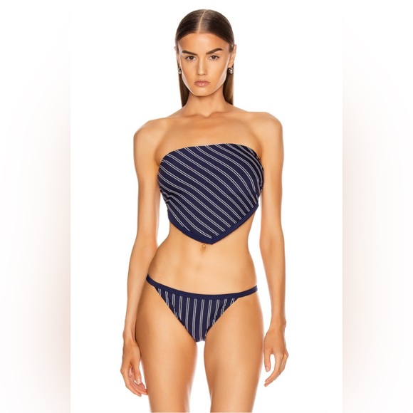 SOLID & STRIPED Other - Solid+Striped Bianca Top +Bottom Bikini Set - Navy/White Pinstripe Sz Small